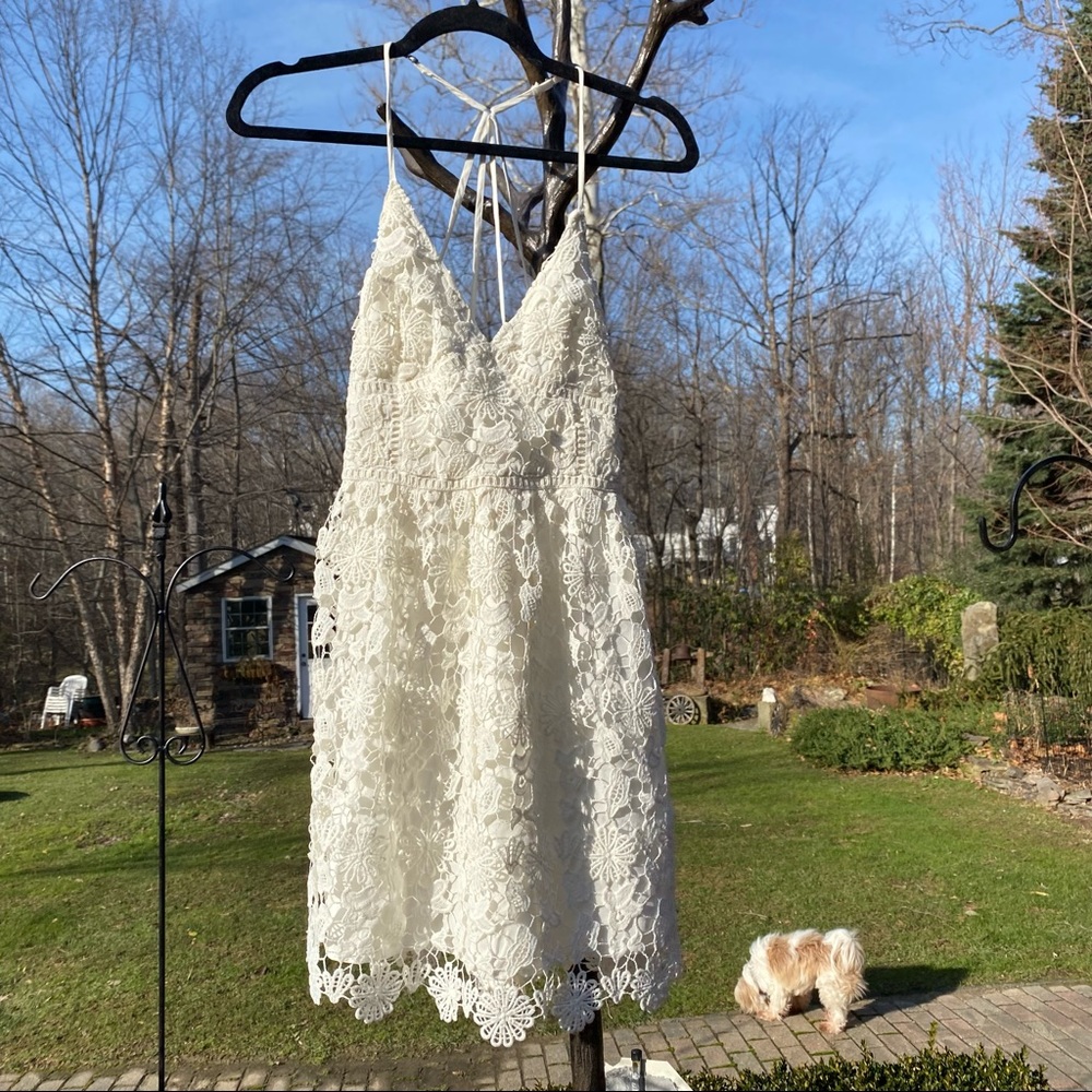 NWT Hollister White Strappy Lace SunDress Small Eyelet Mini Above Knee Dress